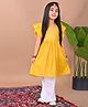 Kinder Kids Cotton Flutter Sleeves Floral Foil Printed Kurta With Palazzo Set - Yellow & White
