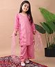 Kinder Kids Cotton Three Fourth Sleeves Geometric Embroidered Kurta With Palazzo & Dupatta Set - Pink