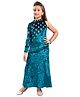 Lei-Chie Velvet One Shoulder Sleeves Sequins Embellished Dress - Blue