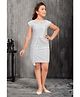 Lei-Chie Velvet Cap Sleeves Abstract Printed Floral Applique Dress With Belt - White