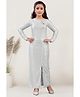 Lei-Chie Full Sleeves Floral Applique Shimmered Gown - White
