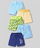 Doodle Poodle 100% Cotton Knit Knee Length Shorts With Animal & Stripes Print Pack Of 5 - Yellow Light Blue & Navy Blue
