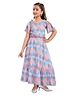 Lei-Chie Georgette Half Bell Sleeves Floral Printed Gown Dress With Belt Set - Peach