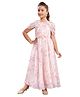 Lei-Chie Chiffon Half Sleeves Floral Printed & Applique Detailed Dress - Peach