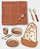 Mi Arcus Baby Gift Set Hamper Including Dinnerware, Blanket & Pouchron Bib Cutlery Set- Brown