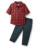 Babyhug Cotton Woven  Full Sleeves Shirt & Trouser Set with Checks - Red & Blue