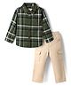 Babyhug Cotton Woven Full Sleeves Checks Shirt & Trouser Set - Dark Green & Beige