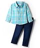Babyhug Cotton Woven Full Sleeves Shirt & Jeans with Checks - Light Blue & Blue