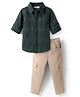 Babyhug Cotton Woven Full Sleeves Checks Shirt & Trouser Set - Dark Green & Beige