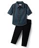 Babyhug Cotton Woven Full Sleeves Shirt & Trouser Set with Checks - Teal Blue & Black