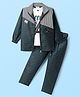 Rikidoos Full Sleeves Checked Jacket With Typography Printed Tee & Coordinating Pant Set - Charcoal Blue