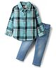 Babyhug Cotton Woven Full Sleeves Checks Shirt & Denim Jeans Set - Turquoise