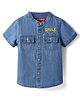 Babyhug 100% Cotton Woven Half Sleeves Shirt with Smile Text Embroidery -Blue