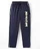 Taeko Single Jersey Knit Full Length Track Pants With Text Print - Navy Blue