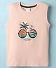 Taeko Single Jersey Knit Sleeveless Tank T-Shirt with Beach Theme Print - Peach