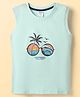 Taeko Single Jersey Knit Sleeveless Tank T-Shirt with Beach Theme Print - Sea Green