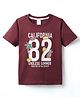 Taeko Single Jersey Half Sleeves T-Shirt with Beach Theme Print - Maroon