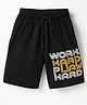 Taeko Single Jersey Knit Knee Length Shorts with Work Hard Play Hard Text Print - Black