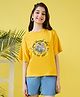 Stylo Bug Cotton Blend Half Sleeves Floral Printed Tee - Yellow