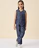 Stylo Bug Cotton Sleeveless Floral Embroidered Shimmered Top With Coordinating Pant Set -  Blue