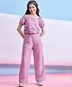 Stylo Bug Half Puffed Sleeves Swiss Dot Embroidered Top & Coordinating Pant Set - Pink