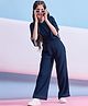 Stylo Bug Half Bell Sleeves Swiss Dot Embroidered Top & Coordinating Pant Set - Navy Blue