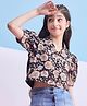 Stylo Bug Half Sleeves Floral Printed Shirt Style Crop Top - Black