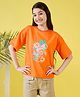 Stylo Bug Cotton Blend Half Sleeves Floral Printed Tee - Orange