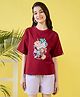 Stylo Bug Cotton Blend Half Sleeves Floral Printed Tee - Maroon
