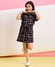 Stylo Bug Cotton Half Sleeves Checked Shirt Style Dress - Navy Blue