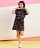 Stylo Bug Cotton Half Sleeves Checked Shirt Style Dress - Navy Blue