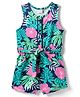 Babyhug Cotton Knit Sleeveless Jumpsuit with Belt & Floral Print - Blue & Green