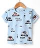 Ruff Sinker Knit Half Sleeves T-Shirt With Vehicle Print - Light Blue