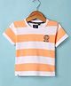 Ruff Sinker Knit Half Sleeves T-Shirt With Stripes - Orange