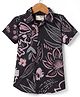 Ruff Satin Woven Half Sleeves Floral Printed Party Shirt - Peach & Black
