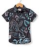 Ruff Satin Woven Half Sleeves Floral Printed Party Shirt - Teal Blue & Black