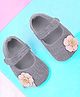 Baby Moo Floral Applique Detailed Mary Jane Anti Skid Ballerinas With Velcro Closure - Grey