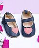 Baby Moo Heart Patch Detailed Anti Skid Ballerinas - Navy Blue