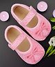 Baby Moo Bow Applique Detailed Checked Anti Skid Ballerinas - Pink