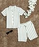 The Lion and the Fish Cotton Half Sleeves Striped Shirt & Coordinating Shorts Set - Teal Blue