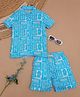 The Lion and the Fish Viscose Half Sleeves Aztec Printed Shirt & Coordinating Shorts Set - Cornflower Blue