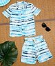 The Lion and the Fish Viscose Half Sleeves Striped & Leaves Printed Coordinating Shirt & Shorts Set - Blue & White