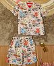The Lion & the Fish Viscose Half Sleeves Dinosaurs Printed Coordinating Shirt & Shorts Set - Brown & Black