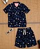 The Lion and the Fish Viscose Half Sleeves Baby Bunny Printed Coordinating Shirt & Shorts Set - Black & Blue