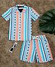 The Lion and the Fish Half Sleeves Striped & Abstract Printed Coordinating Shirt & Shorts Set - Turquoise & Orange