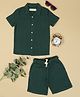 The Lion and the Fish Cotton Half Sleeves Textured Coordinating Shirt & Shorts Set - Forest Green