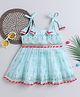 Many frocks & Chanderi Sleeveless Floral Foil Printed Gota Lace Embellished Dress - Blue