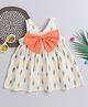 Many frocks & Cotton Linen Sleeveless Ikat Printed Bow Applique Detailed Dress - Cream & Yellow
