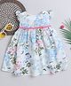 Many frocks & Cotton Cap Sleeves Floral Printed Lace Embellished Dress - White