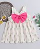 Many frocks & Cotton Linen Sleeveless Ikat Printed Bow Applique Detailed Dress - Cream & Pink